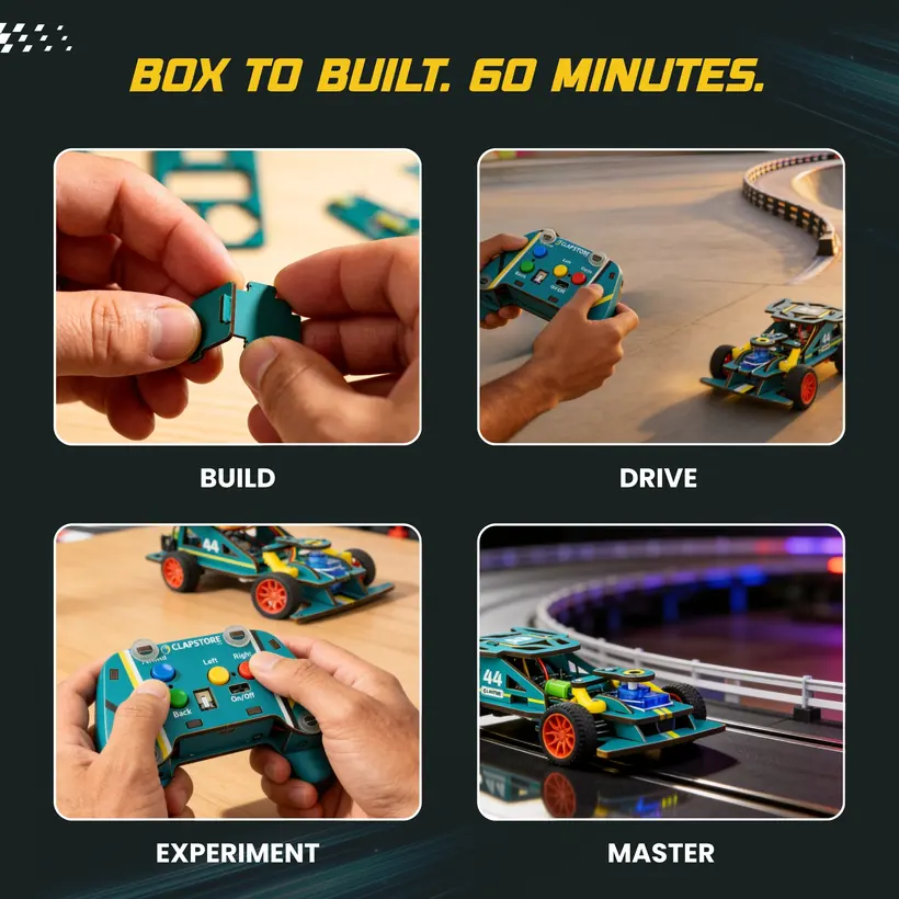 Bolt Racer 4-step build process: build, drive, experiment, master
